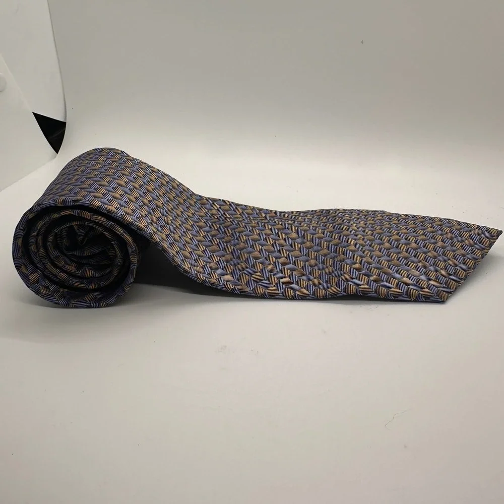 Dockers Silk Tie Geometric Pattern Blue Gold Business Casual Office Professional
